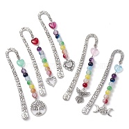 Flower Pattern Alloy Hook Bookmarks, Round & Heart Glass Beaded Bookmark with Heart/Angel/Moon Charm, Mixed Shapes, 124mm, Pendant: 90~104x16.5~29.5x8.5mm(AJEW-JK00250)