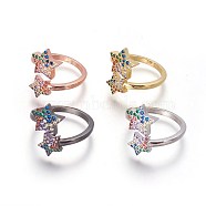 Cubic Zirconia Cuff Rings, Open Rings, with Brass Findings, Star, Mixed Color, Size 9, 19mm(RJEW-P074-06)