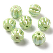 Handmade Pearlized Porcelain Beads, Pearlized, Pumpkin, Yellow Green, 13x12mm, Hole: 2mm(PORC-G010-01G)