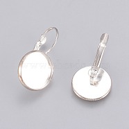 Brass Leverback Earring Findings, Lead Free and Cadmium Free, Silver Color Plated, 25~27x16mm, Tray: 14mm(X-KK-C1244-14mm-S-RS)