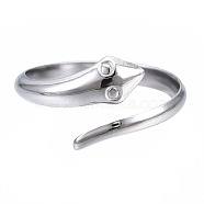 304 Stainless Steel Snake Wrap Open Cuff Ring for Women, Stainless Steel Color, US Size 6 3/4(17.1mm)(RJEW-T023-76P)