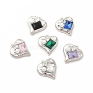 Rack Plating Alloy with Glass Heart with Rectangle Pendants, with ABS Plastic Imitation Pearl Beaded, Platinum, Cadmium Free & Nickel Free & Lead Free, Mixed Color, 20x18.5x7mm, Hole: 1.6mm(FIND-G051-08P)