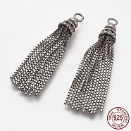 Thailand 925 Sterling Silver Pendants, Tassel, Antique Silver, 40~43x7mm, Hole: 2.5mm(STER-G014-04B)