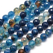 Dyed Natural Agate Faceted Round Beads Strands, Cornflower Blue, 8mm, Hole: 1mm, about 48pcs/strand, 14.5 inch(G-E267-21)