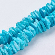 Natural Sea Shell Beads Strands, Dyed, Square Chip, Dark Turquoise, 1~3.5x4.5~10x4.5~10mm, Hole: 0.5mm, 16.1 inch~16.9 inch(X-BSHE-K012-08C)