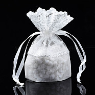 Polyester Lace & Slub Yarn Drawstring Gift Bags, for Jewelry & Baby Showers Packaging Wedding Favor Bag
, Creamy White, 14~15x10~11x0.3cm(OP-Q053-001)