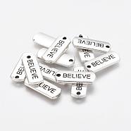 Tibetan Style Alloy Rectangle with Word Believe Pendants, Inspirational Message Pendants, Cadmium Free & Lead Free, Antique Silver, 8x21x2mm, Hole: 2mm(X-TIBEP-Q043-066-RS)