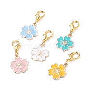 Alloy Enamel Pendants Decoration, with Zinc Alloy Lobster Claw Clasps, Flower, Mixed Color, 38mm(X1-HJEW-JM00631)