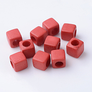 Solid Color Acrylic European Beads, Cube Large Hole Beads, FireBrick, 7x7x7mm, Hole: 4mm, about 1900pcs/500g(SACR-T001-02E)
