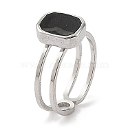 304 Stainless Steel Enamel Open Cuff Rings for Women, Rectangle, Stainless Steel Color, Inner Diameter: Adjustable(RJEW-F166-55P-02)