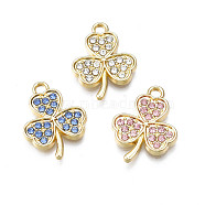 Alloy Pendants, with Rhinestone, Cadmium Free & Nickel Free & Lead Free, Clover, Light Gold, Mixed Color, 18.5x14x2mm, Hole: 1.8mm(PALLOY-N170-006-LG-NR)