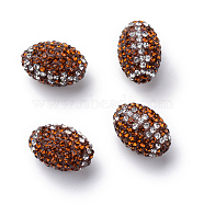 Handmade Polymer Clay Rhinestone Beads, Oval, Topaz, 15~15.5x10.5mm, Hole: 1.5mm(X-RB-S046-01)