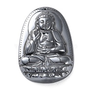 Natural Terahertz Stone Big Pendants, Oval with Buddha Statues Charms, 51x34x8.5mm, Hole: 1mm(G-G176-01A)