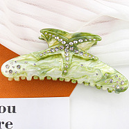 Starfish Cellulose Acetate Claw Hair Clips, Rhinestones Style Hair Accessories for Women & Girls, Yellow Green, 120x40x55mm(PW-WGD0C9F-01)