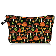 Rectangle Polyester Cosmetic Storage Bags, Mushroom Print Zipper Pouches for Makeup Storage, Black, 13.5x22cm(MUSH-PW0002-06A)