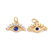 Eye Brass Micro Pave Cubic Zirconia Charms, with Jump Rings, Cadmium Free & Nickel Free & Lead Free, Real 18K Gold Plated, 8x12.5x2mm, Hole: 2.8mm(KK-G435-19G)