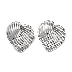 304 Stainless Steel Heart Ear Studs for Women, Stainless Steel Color, 31x27.5mm(EJEW-P234-18P)