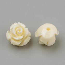 Dyed Synthetic Coral Beads, Flower, Half Drilled, Pale Goldenrod, 10x10x8.5mm, Hole: 1.5mm(CORA-S023-09U)