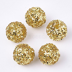 Acrylic Beads, Glitter Beads,with Sequins/Paillette, Round, Goldenrod, 12x11mm, Hole: 2mm(SACR-T345-01A-17)