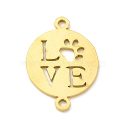 Ion Plating(IP) 201 Stainless Steel Connector Charms, Flat Round Links with Dog Claw & Word Love Pattern, Golden, 22x16x1mm, Hole: 1.5mm(STAS-G296-17G)