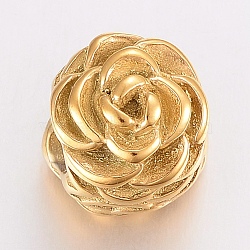 304 Stainless Steel Beads, Large Hole Beads, Flower, Golden, 13.5x13x12mm, Hole: 6mm(STAS-H446-45G)