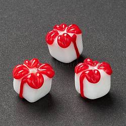 Handmade Lampwork Beads, Gift Box, for Christmas, White, 10~13x11~13x11~13mm, Hole: 2~3mm(LAMP-I025-04C)