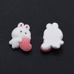 Opaque Resin Cabochons, Flocky Rabbit with Heart, White, 18x15x7mm(RESI-G047-28)