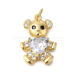 Rack Plating Brass Micro Pave Cubic Zirconia Pendants, Long-Lasting Plated, Lead Free & Cadmium Free, Bear Charms, with Jump Ring, Real 18K Gold Plated, 23x16x6mm, Hole: 3mm(ZIRC-F142-35G)