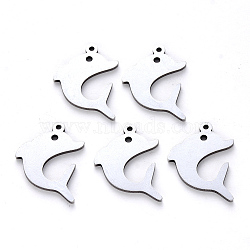 Tarnish Resistant 304 Stainless Steel Pendants, Laser Cut, Dolphin, Stainless Steel Color, 21x15x1mm, Hole: 1.2mm(STAS-N092-83)