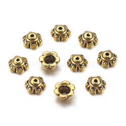 Tibetan Style Bead Caps, Antique Golden, Lead Free and Cadmium Free, Flower, Size: 7x3mm, Hole: 1.5mm(GLF0571Y)