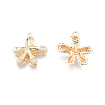 Brass Micro Pave Cubic Zirconia Pendants, Starfish, Real 18K Gold Plated, 18.3x17x3.5mm, Hole: 1.5mm