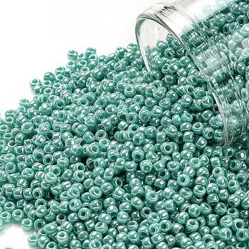 TOHO Round Seed Beads, Japanese Seed Beads, (132) Opaque Luster Turquoise, 11/0, 2.2mm, Hole: 0.8mm, about 5555pcs/50g