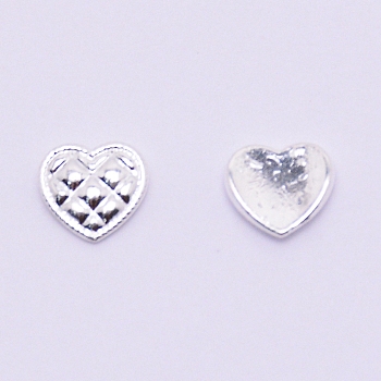 Alloy Cabochons, Nail Art Studs, Nail Art Decoration Accessories for Women, Heart with Grid, Silver, 5x5.5x1mm, 100pcs/bag