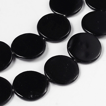 Shell Beads Strands, Spray Painted, Flat Round, Black, about 17mm in diameter, 3mm thick, hole: 1mm, about 22pcs/strand