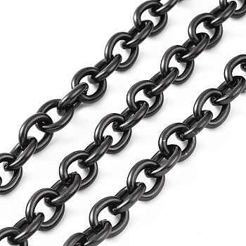 304 Stainless Steel Rolo Chains, Unwelded, Electrophoresis Black, 8mm, Links: 10.5x8x2mm