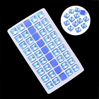 Transparent K9 Glass Cabochons, Flat Back, Square, Royal Blue, 10x10x5mm, about 45pcs/bag