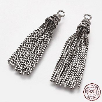 Thailand 925 Sterling Silver Pendants, Tassel, Antique Silver, 40~43x7mm, Hole: 2.5mm