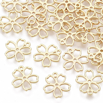 Brass Charms, Nickel Free, Flower, Real 18K Gold Plated, 10.5x10x1mm, Hole: 1mm