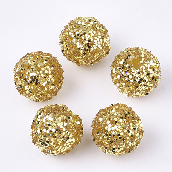 Acrylic Beads, Glitter Beads,with Sequins/Paillette, Round, Goldenrod, 12x11mm, Hole: 2mm