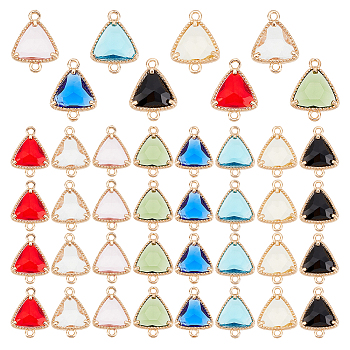 AHADERMAKER 32Pcs 8 Colors Transparent K9 Glass Connector Charms, with Light Gold Plated Brass Findings, Cadmium Free & Lead Free, Faceted, Triangle, Mixed Color, 16x12x4mm, Hole: 1.5mm, 4pcs/color