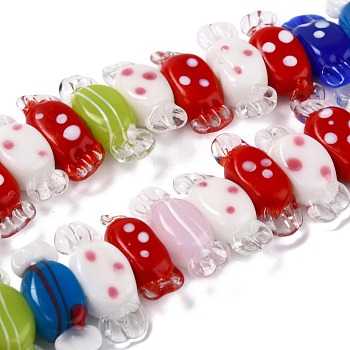 Handmade Lampwork Beads Strands, Candy, Colorful, 9~10.5x24~28x7~8mm, Hole: 1.5mm, about 35pcs/strand, 13.58 inch(34.5cm)