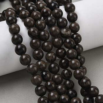 Natural Wood Lace Stone Wooden Jasper Beads Strands, Round, 8~9mm, Hole: 1mm, about 45pcs/strand, 15.35''(39cm)