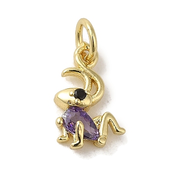 Brass Micro Pave Clear Cubic Zirconia Pendants, Cadmium Free & Nickel Free & Lead Free, Grasshopper, Real 18K Gold Plated, 13x8x3mm, Hole: 3.2mm