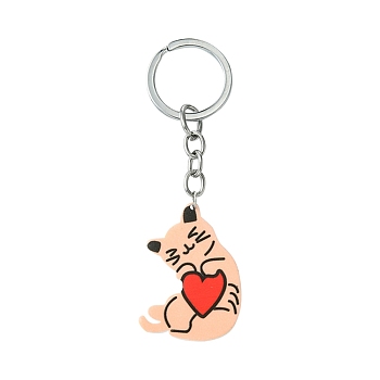 Arcylic Keychain, with Alloy Rings, Animal Themes, Cat Shape, 9.8cm