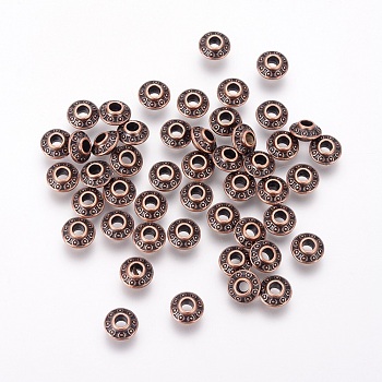 Tibetan Style Alloy Spacer Beads, Bicone, Red Copper, Cadmium Free & Nickel Free & Lead Free, 6.5x6mm, Hole: 2mm