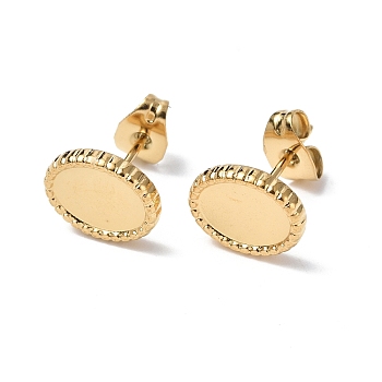 Ion Plating(IP) 304 Stainless Steel Stud Earring Findings, Oval Earring Settings, with Ear Nuts, Real 18K Gold Plated, Tray: 8x6mm, 10x8mm, Pin: 0.7mm