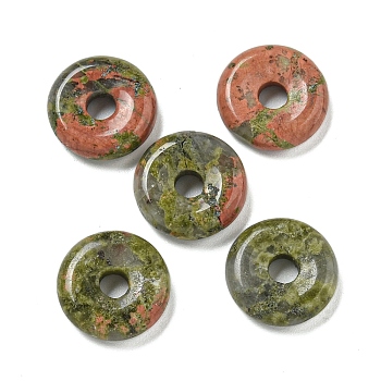 Natural Unakite Donut/Pi Disc Charms, 12~13x3~4mm, Hole: 3mm