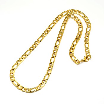 Fashionable 304 Stainless Steel Figaro Chain Necklaces for Men, with Lobster Claw Clasps, Golden, 21.85 inch~23.62 inch(55.5~60cm)x7mm