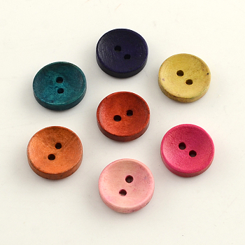 2-Hole Dyed Wooden Buttons, Flat Round, Mixed Color, 20x5mm, Hole: 2mm