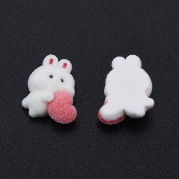Opaque Resin Cabochons, Flocky Rabbit with Heart, White, 18x15x7mm